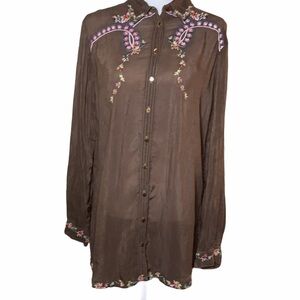Johnny Was Boho Style embroidered Brown Top